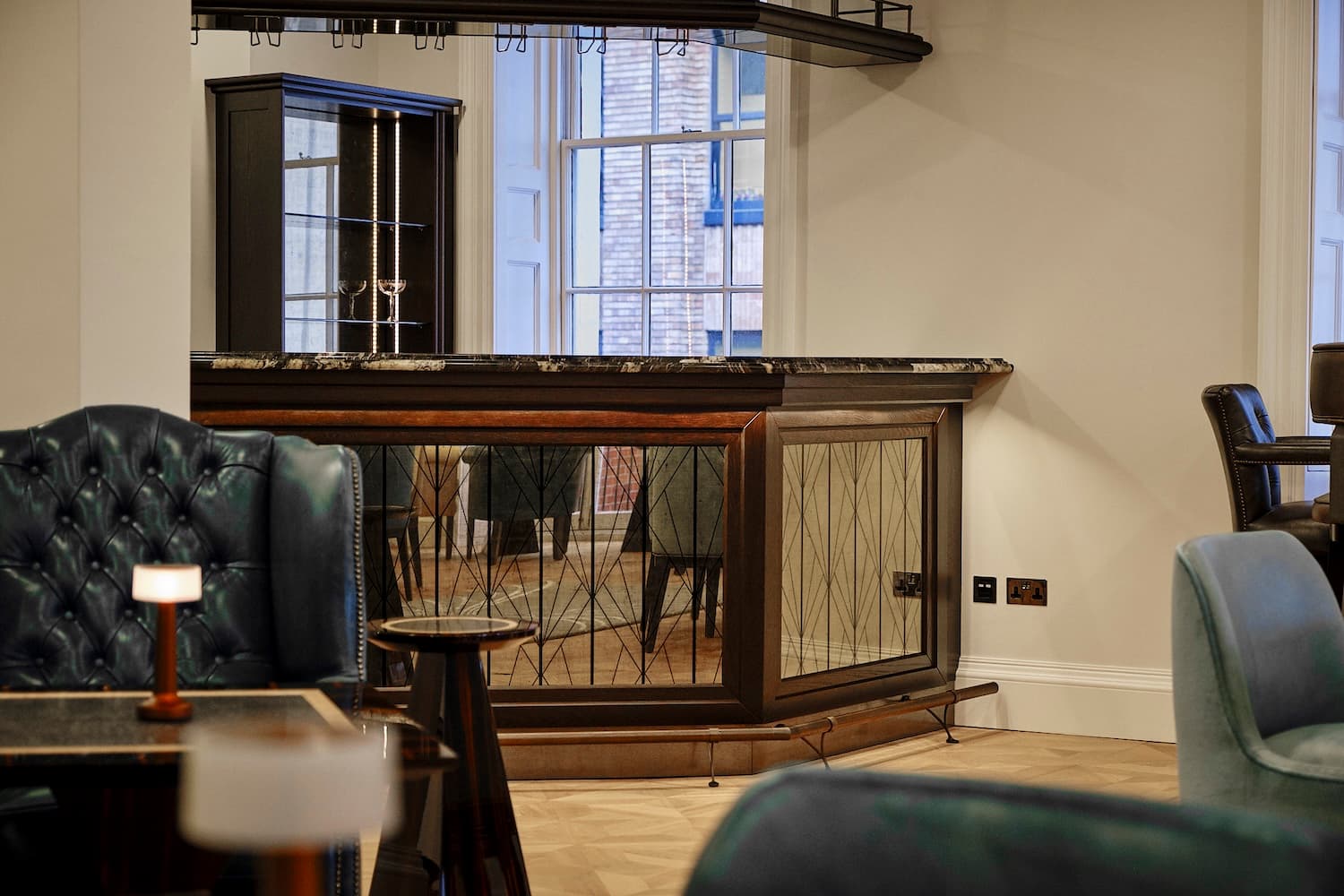 A close up of a intricate piece of decoration inside a table top